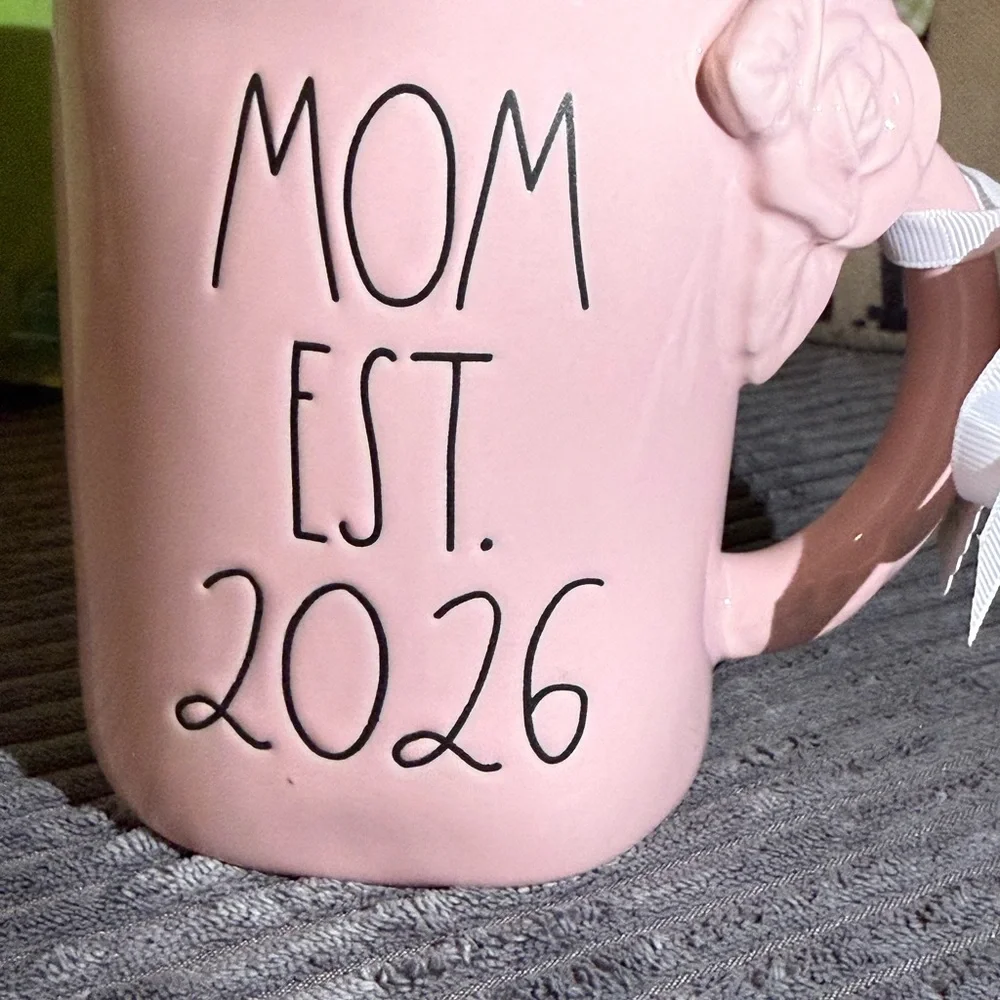 Rae Dunn Pink MOM EST. 2026 Ceramic Mug with Rose Handle - Picture 7 of 7